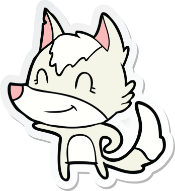 Bir insan tarafından çizilmiş dost canlısı bir kurt çizgi filminin çıkartması.