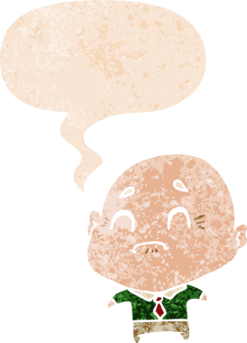 Bir insan tarafından çizilmiş, grunge 'da konuşma baloncuğu olan yaşlı bir çizgi film karakteri.