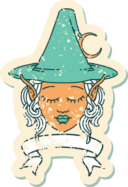 Retro Dövme Biçimi Elf karakteri yüzü bir insan tarafından çizilmiş pankartıyla