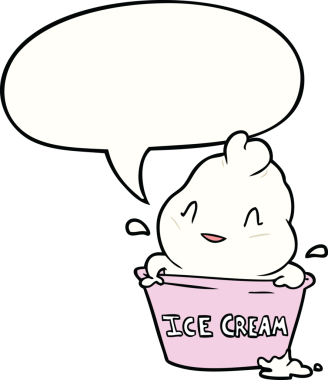 Bir insan tarafından çizilmiş konuşma balonlu tatlı çizgi film dondurması.