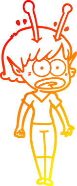 Bir çizgi film karakteri, bir insan tarafından çizilmiş bir uzaylı kız çizimi.