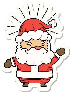 Bir insan tarafından çizilmiş dövme stili Noel Baba karakterinin çıkartması.