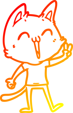 Bir insan tarafından miyavlanan mutlu bir çizgi film kedisinin sıcak çizgi çizimi