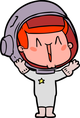 Bir insan tarafından çizilmiş mutlu astronot çizgi filmi.