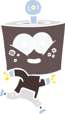 Bir insan tarafından çizilen mutlu düz renkli çizgi film robotu