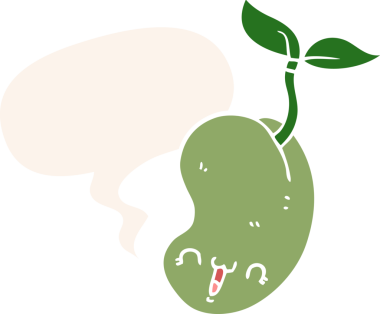 Bir insan tarafından çizilmiş konuşma baloncuğu ile filizlenen sevimli çizgi film tohumu.