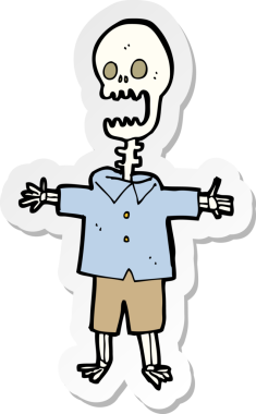 Bir insan tarafından çizilmiş karikatür iskeletinin çıkartması.