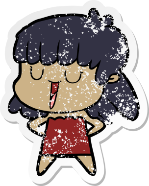 Bir insan tarafından çizilmiş gülen karikatürlü bir kadının sıkıntılı çıkartması.