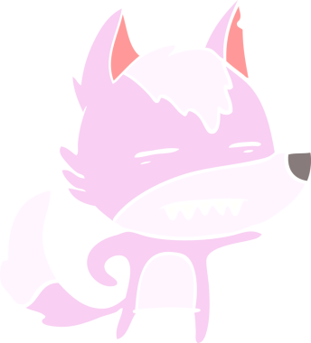 Düz renkli çizgi film kurt bir insan tarafından çizilmiş dişleri gösteriyor.