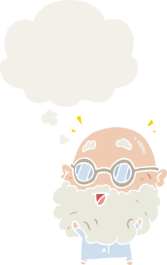 Çizgi film yaşlı adamı şaşırttı. Düşünce baloncuğu bir insan tarafından çizildi.