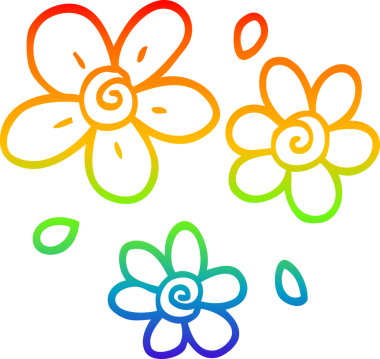 Bir insan tarafından çizilmiş karikatür desenli çiçeklerin çizimi.