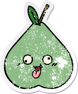 Bir insan tarafından çizilmiş yeşil armut karikatürünün sıkıntılı çıkartması.