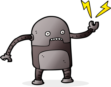 Bir insan tarafından çizilmiş komik çizgi film robotu