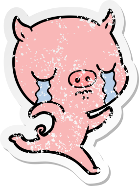 Bir insan tarafından çizilmiş, koşan bir domuzun hüzünlü çıkartması.