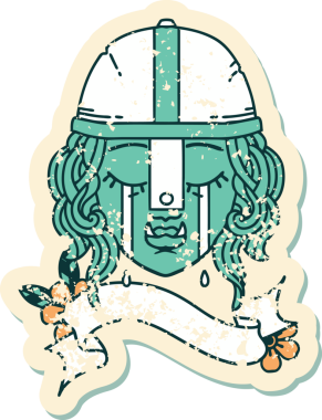 Retro Dövme Tarzı Ağlayan Ork Savaşçısı karakteri bir insan tarafından çizilmiş