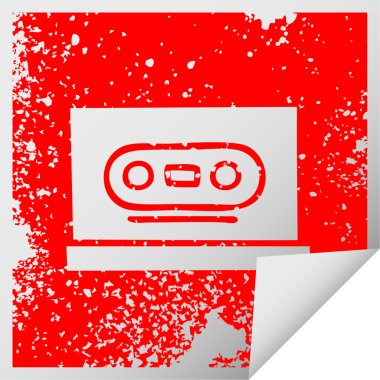 Bir insan tarafından çizilmiş eski bir kasetin kare soyma etiketi.