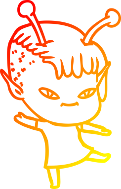 Bir insan tarafından çizilmiş sevimli bir uzaylı kız çizgi çizimi.