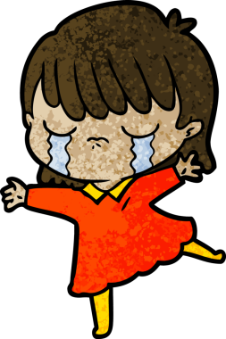 Bir insan tarafından çizilmiş ağlayan çizgi film kadını.