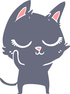 Bir insan tarafından çizilmiş düz renkli çizgi film kedisi