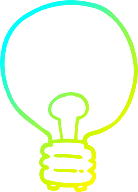 Bir insan tarafından çizilen çizgi film ampulünün soğuk gradyan çizimi