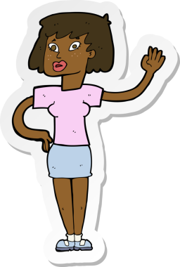 Bir insan tarafından çizilmiş bir karikatür kadının çıkartması.