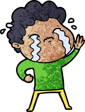 Bir insan tarafından çizilmiş ağlayan çizgi film adamı.