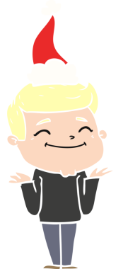 Bir insan tarafından çizilmiş Noel Baba şapkası takan bir adamın düz renk çizimi.