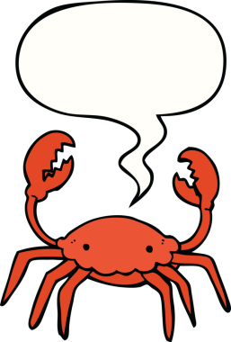 Bir insan tarafından çizilmiş, konuşma balonlu bir yengeç.