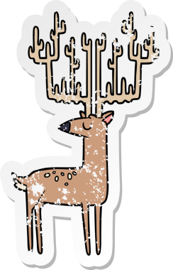 Bir insan tarafından çizilmiş kocaman boynuzları olan bir karikatür geyiğinin sıkıntılı çıkartması.