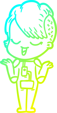 Bir insan tarafından çizilmiş uzay elbisesi içinde mutlu bir çizgi film kızı çizimi.