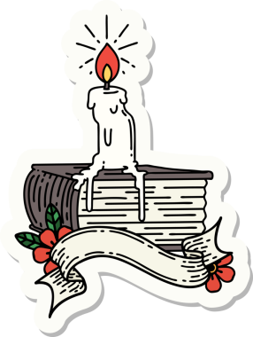 Dövme stili mum çıkartması. Bir insan tarafından çizilmiş kitap üzerinde eriyor.