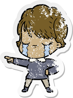 Bir insan tarafından çizilmiş ağlayan karikatürlü bir kadının sıkıntılı çıkartması.