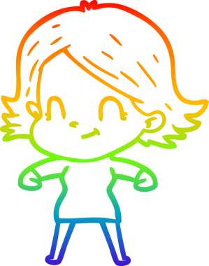 Gökkuşağı gradyan çizimi. Bir insan tarafından çizilmiş karikatür dostu bir kız.