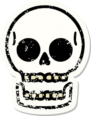 Bir insan tarafından çizilmiş geleneksel bir kafatası stili dövmesi var.