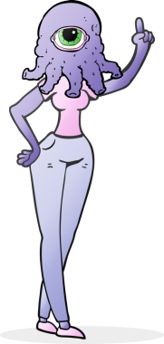 Bir insan tarafından çizilmiş, serbest çizilmiş, dişi bir uzaylı.