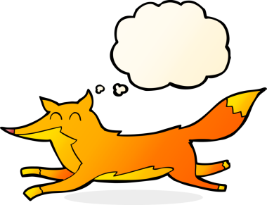 Bir insan tarafından çizilmiş düşünce balonlu tilki çizgi filmi.