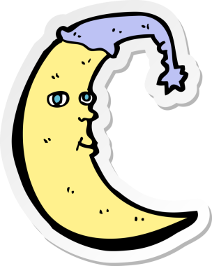 Bir insan tarafından çizilmiş uykulu bir ay çizgi filminin çıkartması.