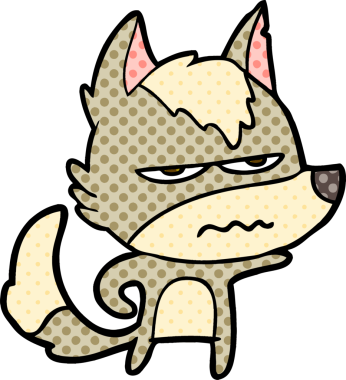 Bir insan tarafından çizilmiş rahatsız kurt çizgi filmi.