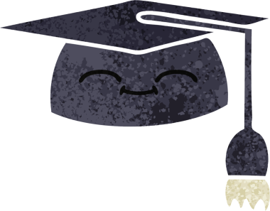 Bir insanın çizdiği mezuniyet şapkasının retro çizim tarzı karikatürü.