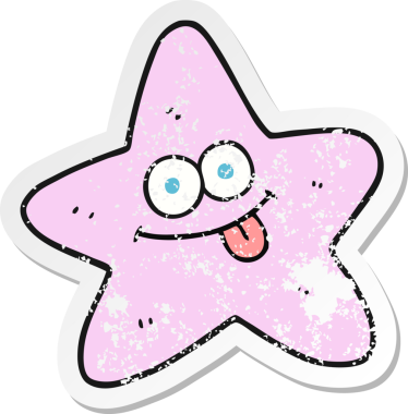 Bir insan tarafından çizilmiş karikatür deniz yıldızının gerilemiş etiketi.