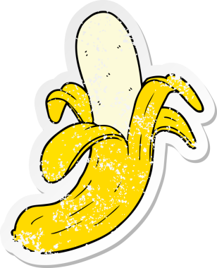 Bir insan tarafından çizilmiş karikatür muzunun sıkıntılı etiketi.