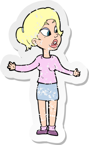 Bir insan tarafından çizilen bir şeyi açıklayan hoş bir kadının karikatür desenli depresif çıkartması.