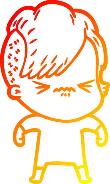 Bir insan tarafından çizilmiş, kızgın bir hipster kızın çizgi çizimi.