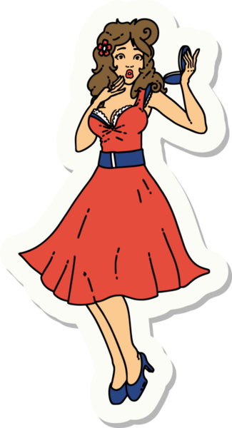 Geleneksel bir dövme stili. Bir insan tarafından çizilmiş, şaşırtılmış bir kız.