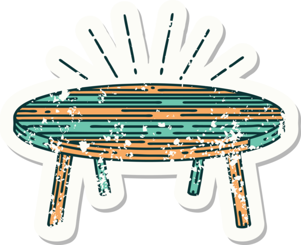 Bir insan tarafından çizilmiş dövme stili ahşap bir masanın eski bir çıkartması.