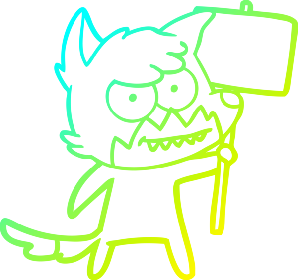 Bir insan tarafından çizilmiş protesto tabelasıyla sırıtan bir tilkinin soğuk çizgi çizimi