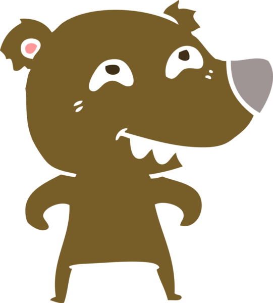 Düz renkli çizgi film ayısı bir insan tarafından çizilmiş dişleri gösteriyor.