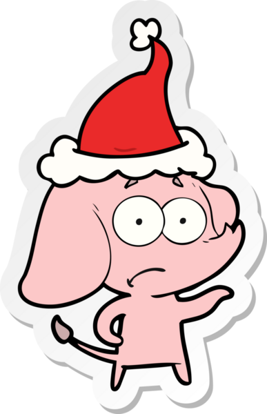 Bir insan tarafından çizilmiş Noel Baba şapkası giyen belirsiz bir filin el yazısı.