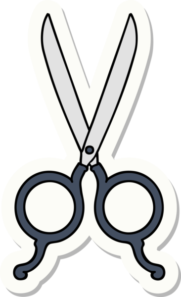 Bir insan tarafından çizilmiş geleneksel bir berber makas stili dövme çıkartması.