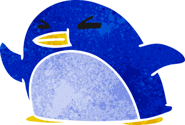 Bir insan tarafından çizilmiş sevimli bir penguenin eski çizgi film çizimi kawaii